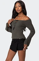 Edikted Keyhole Off Shoulder Ribbed Knit Top