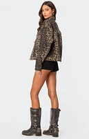 Edikted Leopard Print Denim Jacket