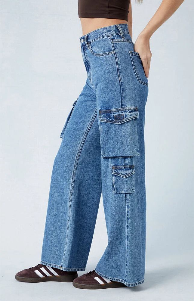 PacSun Medium Indigo Wide Leg Cargo Jeans