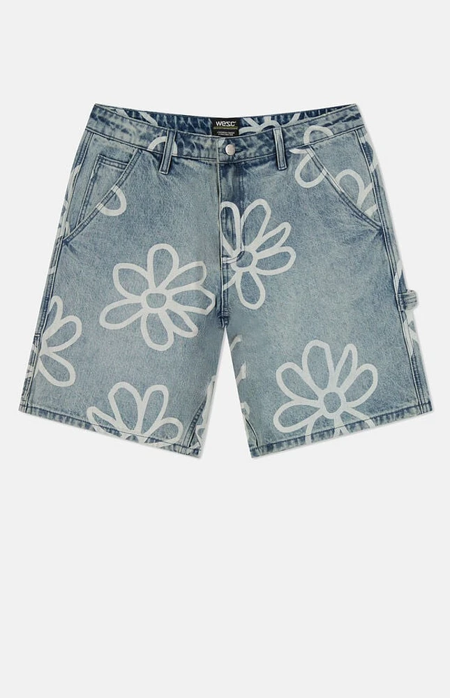 WeSC America Inc Daisy AOP Denim Carpenter Baggy Shorts