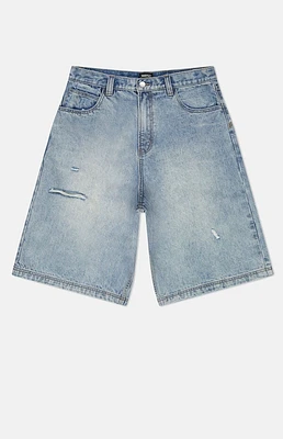 WeSC America Inc Light Blue Denim Carpenter Long Baggy Shorts