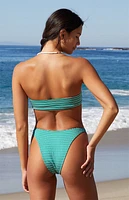 Pacsun Green Striped Emily Bandeau Bikini Top