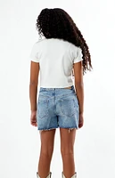 PacSun Kids Stretch Medium Indigo Raw Cut Denim Shorts