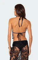 Edikted Bess Open Back Sheer Lace Halter Top