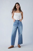 Pacsun Eco Medium Indigo Ripped Cropped Wide Leg Jeans