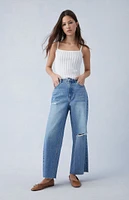 PacSun Eco Medium Indigo Ripped Cropped Wide Leg Jeans