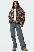 Edikted Dalya Leopard Printed Puffer Jacket