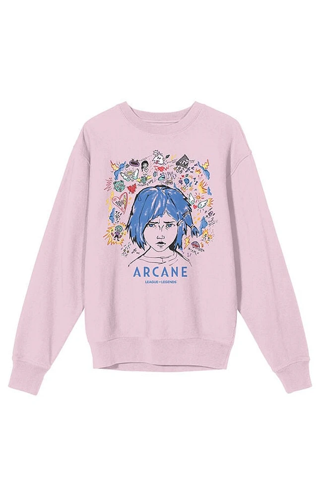 Arcane League Of Legends Powder Doodle Art Crew Neck Sweatshirt