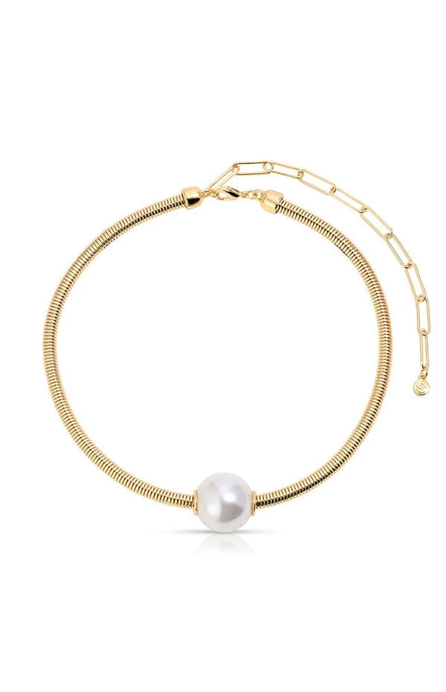 Ettika Pearl Pendant Flex Chain Necklace