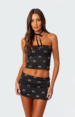 Edikted Rhinestone Bow Tube Top
