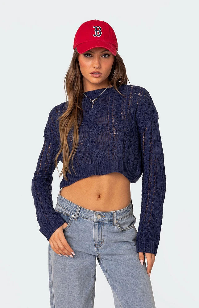 Edikted Gabrielle Cropped Cable Knit Sweater