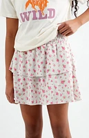 PacSun Kids Pink Floral Tiered Scrunch Skirt