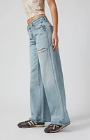 Pacsun Casey Ripped Slit Low Rise Baggy Jeans Light Indigo
