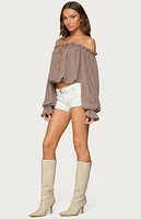 Edikted Juna Off Shoulder Ruffle Chiffon Top