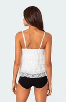 Edikted Lacey Split Front Ruffle Tank Top