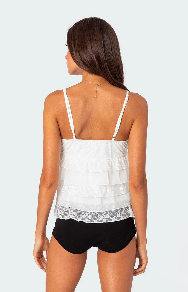 Lacey Split Front Ruffle Tank Top