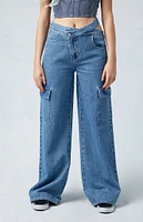 PacSun Eco Medium Indigo Asymmetrical Mid-rise Baggy Cargo Jeans