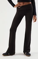 PAC 1980 WHISPER Black Active Fold-Over Waistband Flare Yoga Pants