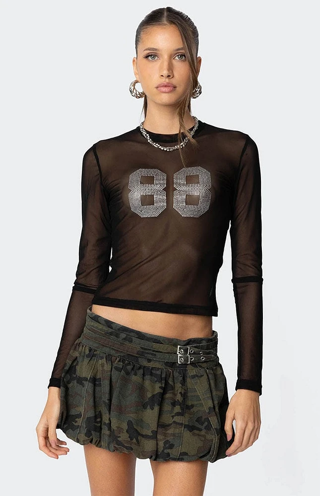 Edikted 88 Rhinestone Sheer Mesh Top