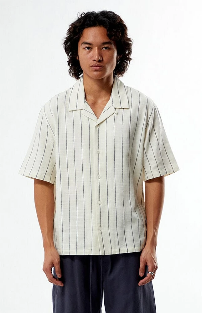Pacsun White & Blue Striped Oversized Camp Shirt