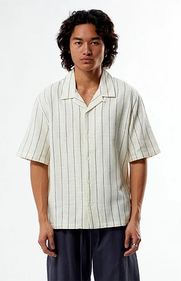Pacsun White & Blue Striped Oversized Camp Shirt