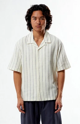 PacSun White & Blue Striped Oversized Camp Shirt