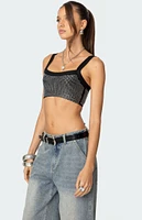 Edikted Rhinestone Ribbed Crop Top