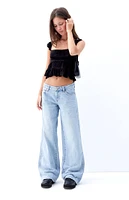 PacSun Casey Light Indigo Cherry Bow Low Rise Baggy Jeans