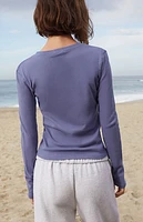 John Galt Blue Ainsley Long Sleeve Crop Top