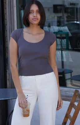 John Galt Gray Basic Scoop Top