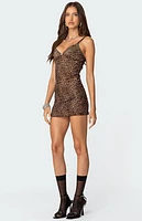Edikted Leopard Print Mesh Mini Dress