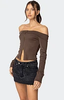 Edikted Clarissa Fold Over Ribbed Top