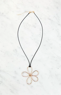 LA Hearts Wire Flower Cord Necklace