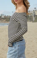 John Galt Striped Bonnie Long Sleeve Off-The-Shoulder Top