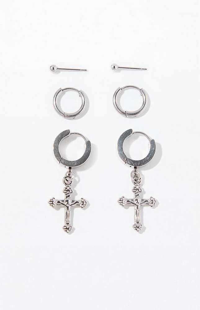 Pacsun 3 Pack Antique Silver Cross Earrings