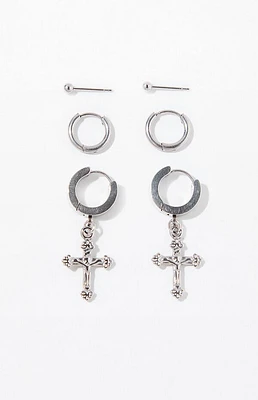 Pacsun 3 Pack Antique Silver Cross Earrings