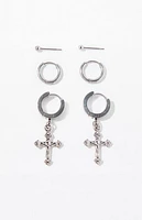 Pacsun 3 Pack Antique Silver Cross Earrings