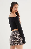 PacSun Leopard Mid Rise Denim Mini Skirt