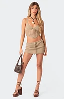 Edikted Baeside Crochet Lace Up Top