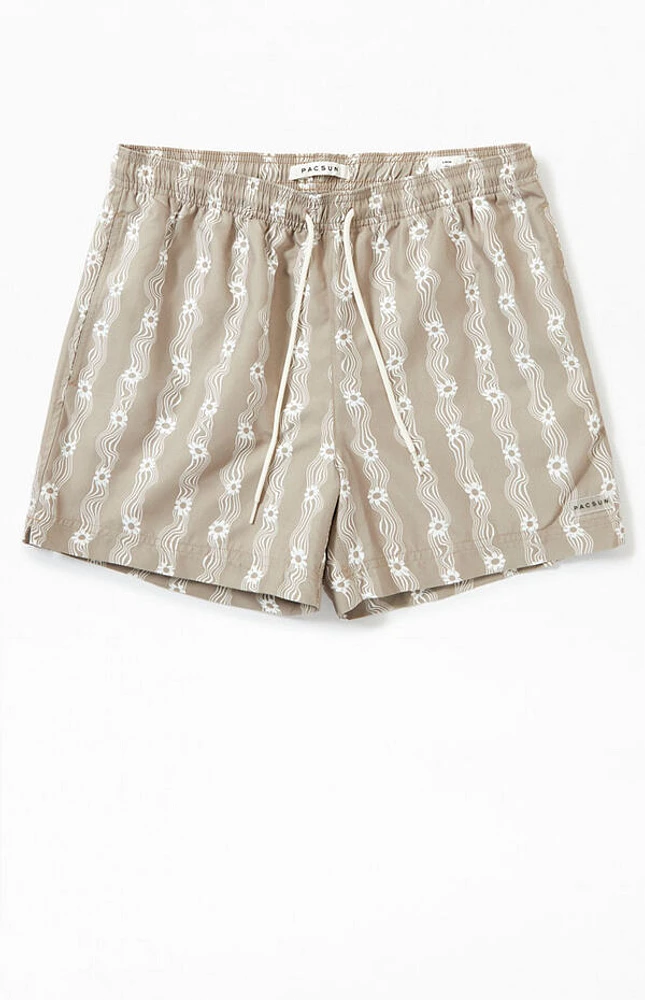 Pacsun Flower Stripe 4.5" Swim Trunks