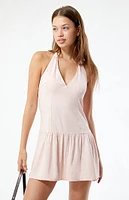 LA Hearts Linen Drop Waist Halter Mini Dress