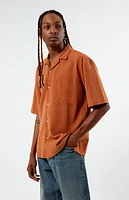 Pacsun Orange Suede Tencel Camp Shirt