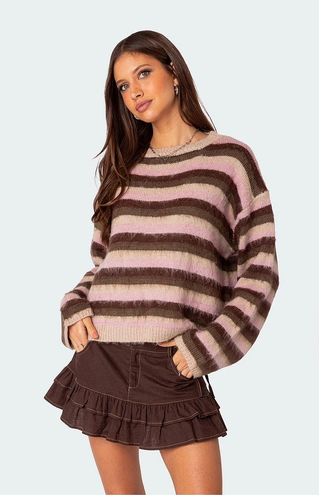 Oversized Fuzzy Striped Sweater