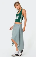 Edikted Asymmetric Wrapped Denim Midi Skirt