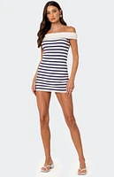 Edikted Striped Fold Over Knit Mini Dress