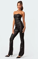 Edikted Luna Faux Leather Flared Jumpsuit