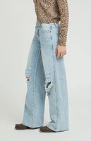 PacSun Casey Medium Indigo Ripped Knee Low Rise Baggy Jeans