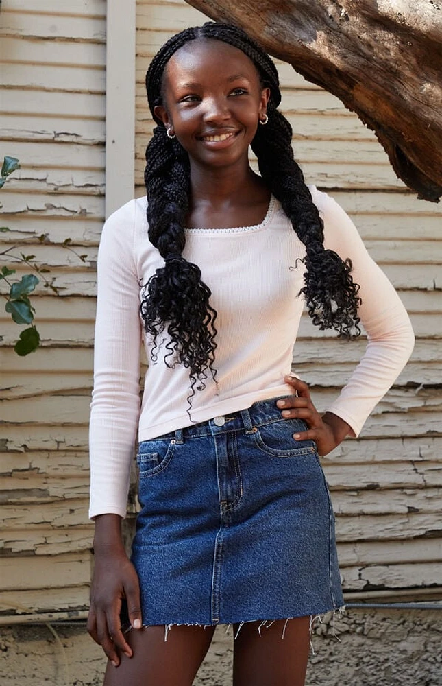 Pacsun Kids Pink Solid Long Sleeve Ribbed Top