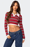 Edikted Collared Stripey Ribbed Crop Top