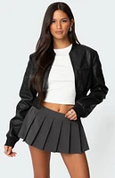 Edikted Cropped Faux Leather Bomber Jacket